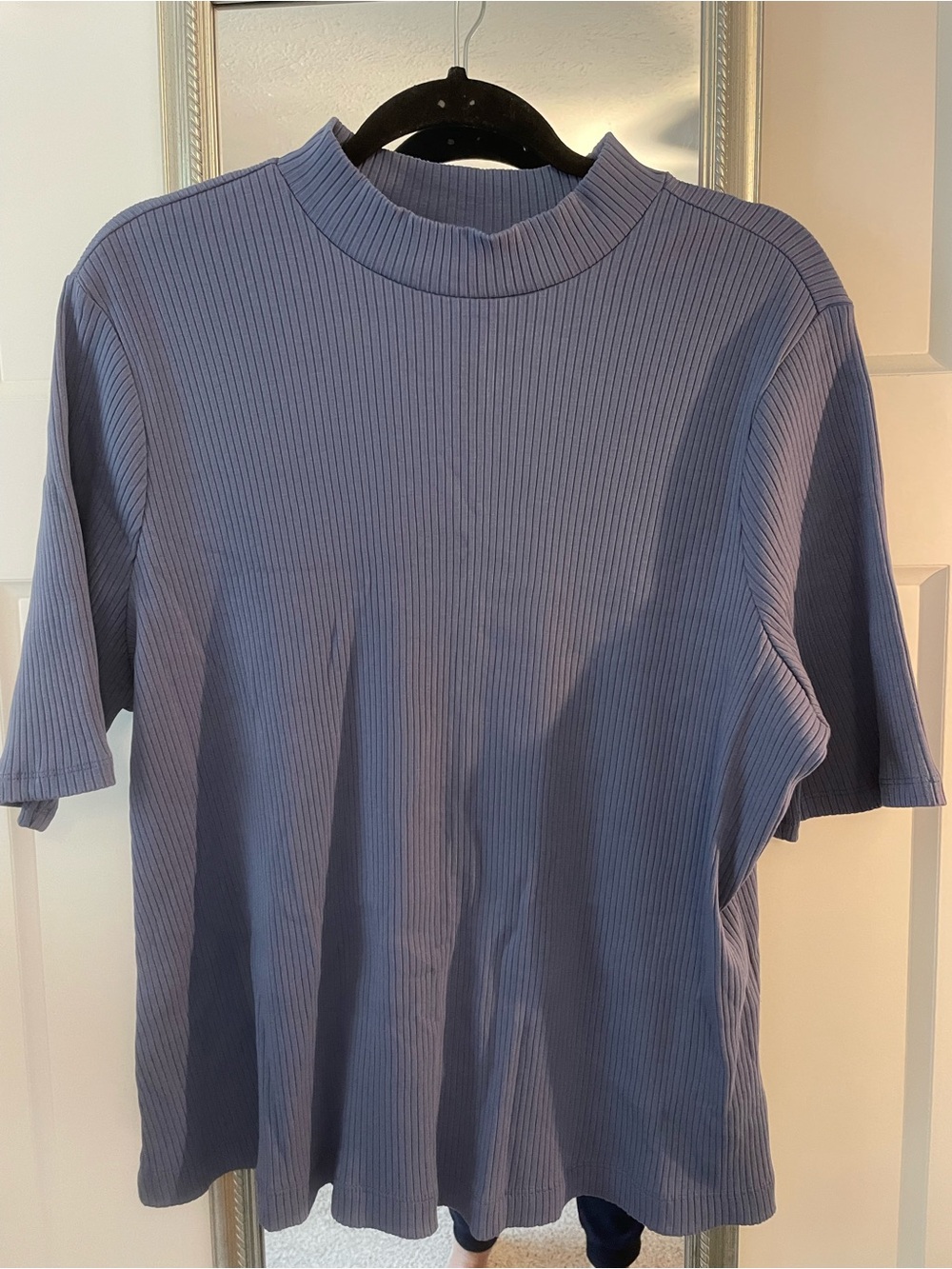 NWOT Women’s Ribbed Short Sleeve Mock Turtleneck in Dusty Blue